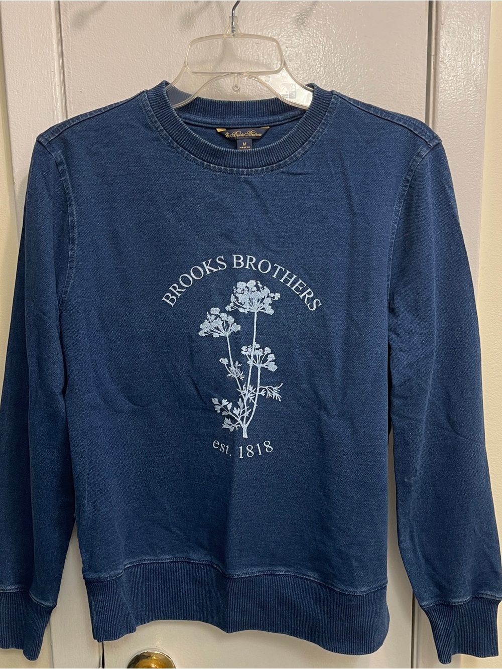 Brooks Brothers Indigo Crewneck Sweatshirt with Floral Logo